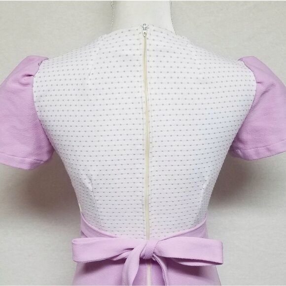 Vintage 1960s Lilac Swiss Dot Handmade Short Sleeve Tie Waist Maxi Dress S - Picture 12 of 13